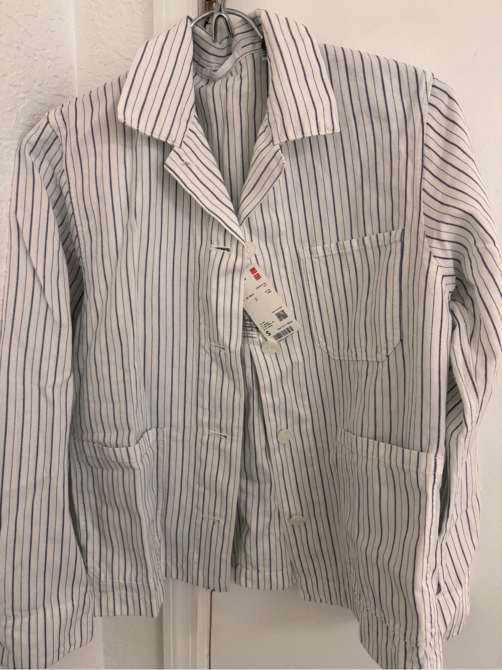 Women’s Uniqlo White/Navy Striped Button-Up Shirt Jacket/Blazer Brand New Size S